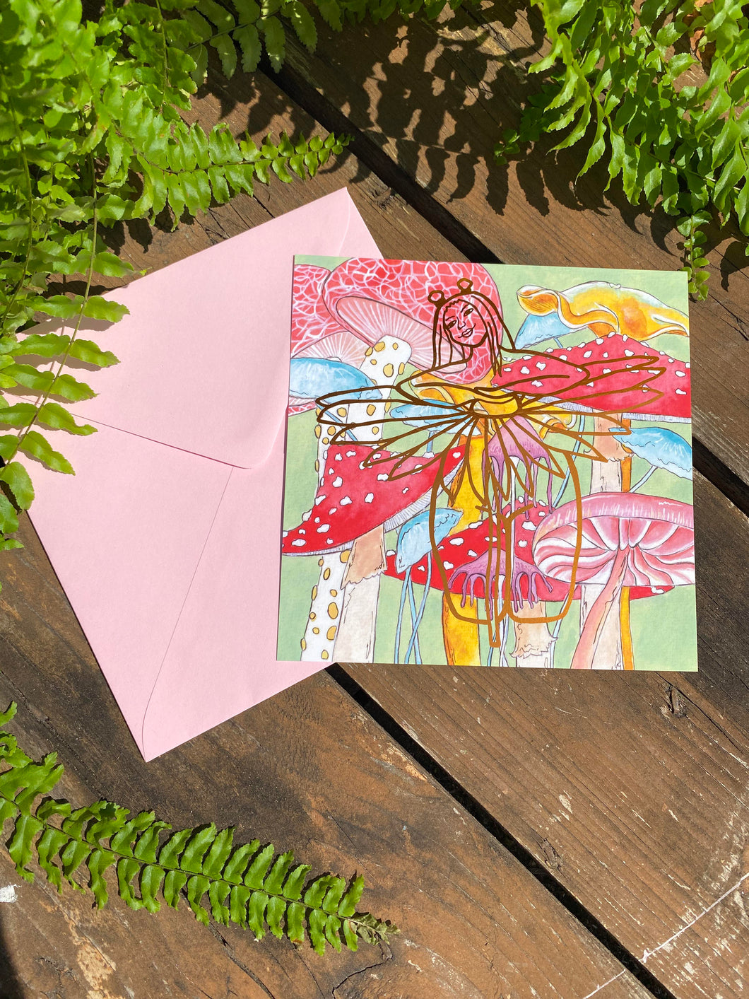 Square Foiled Greeting Card - Mushroom Trippy positive vibe
