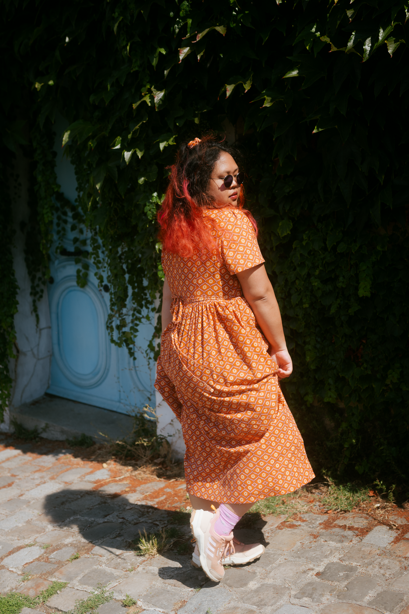 orange daisy dress Daisy Filled Yoke Dress